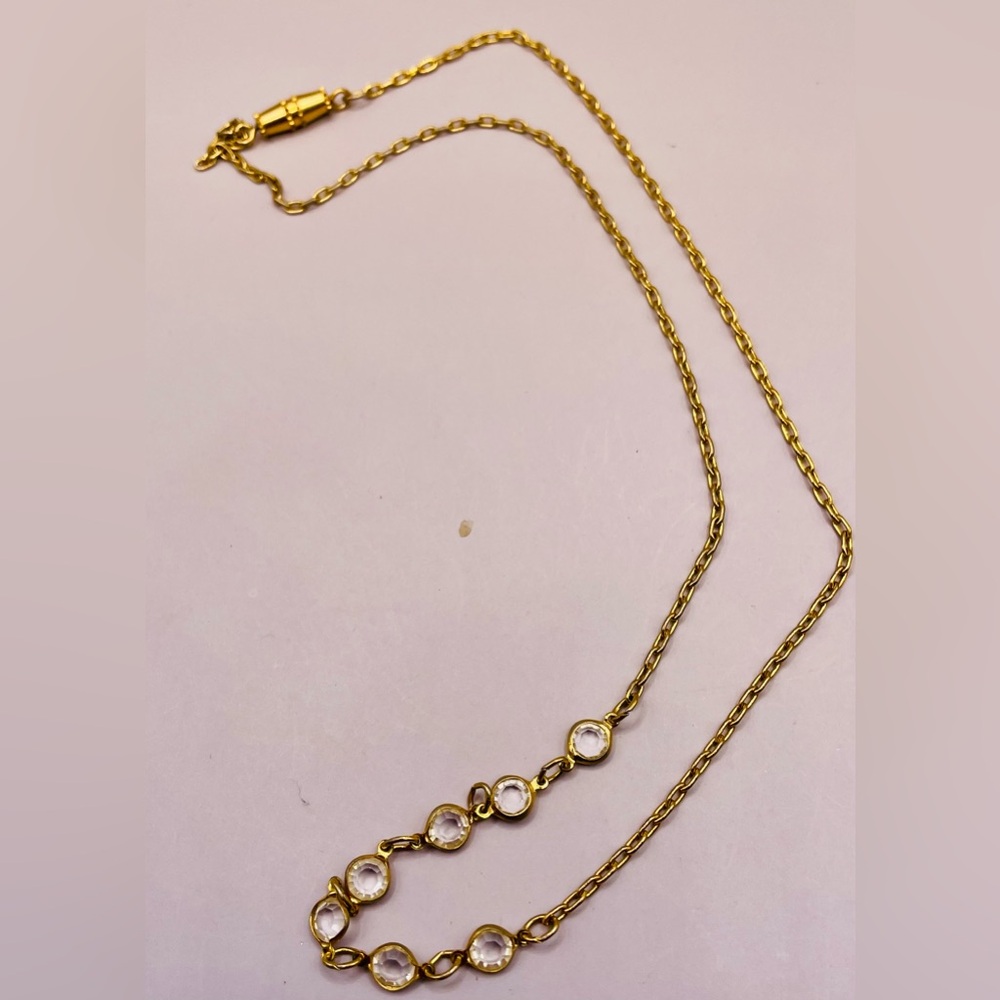 Crystal and gold tone chain necklace. 16 inches with a screw in clasp. Minimal